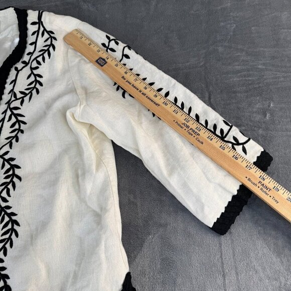 Linea Louis Dell'Olio Blazer Jacket SZ L 100% Linen Embroidered Artsy Lagenlook - Picture 5 of 9